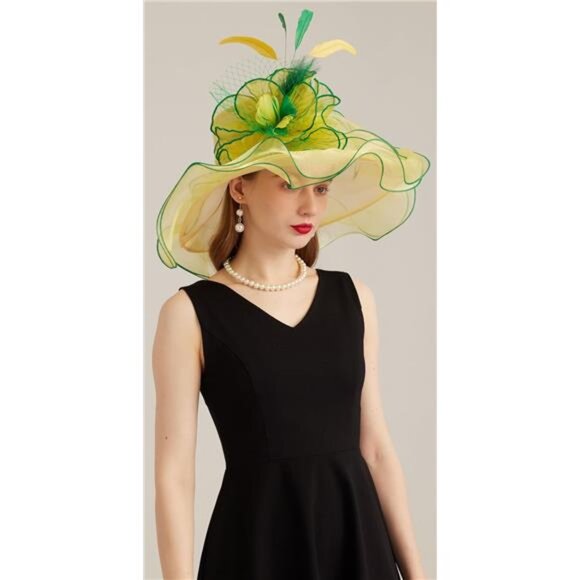 Women's Kentucky Derby Church Dress Hat 10-yellow,green - Picture 6 of 7
